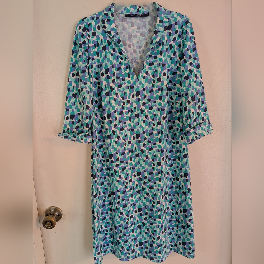 Katherine Way Blue Green V-neck Dress XS